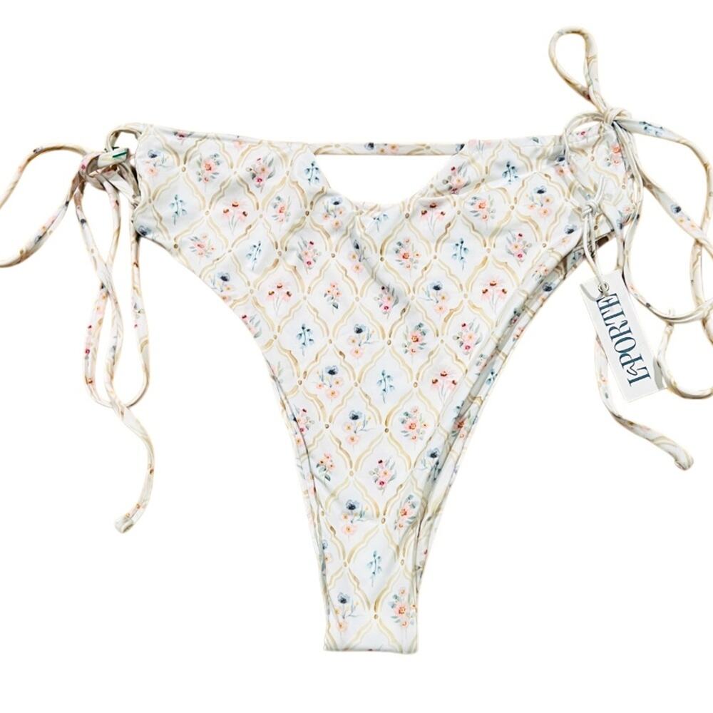 LA PORTE HIGH-WAIST  BIKINI BOTTOM FLORAL LATTICE PRINT SIZE MEDIUM NWT